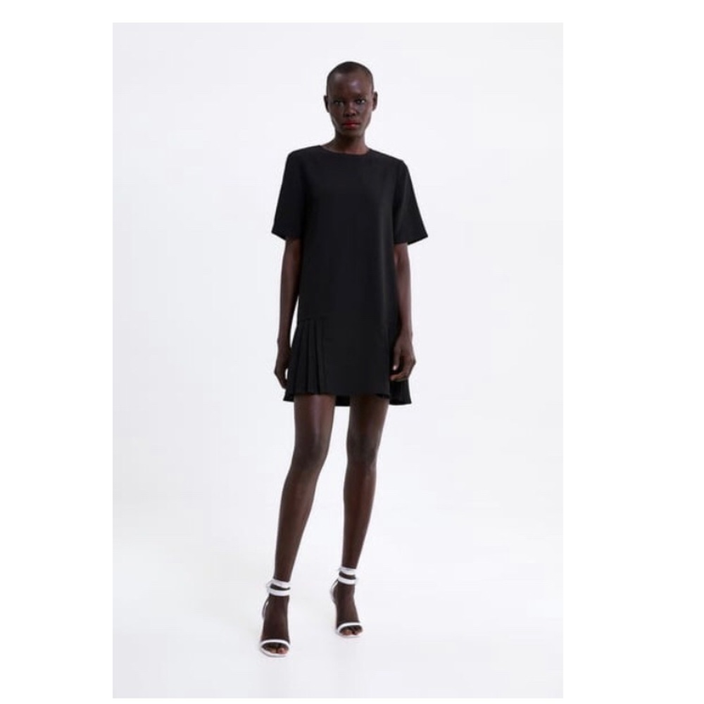 Zara Black Work Dress With Pleats